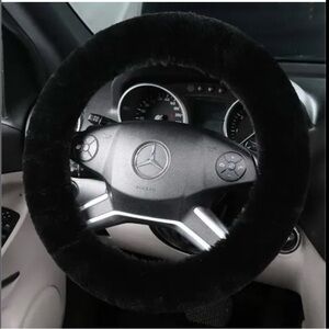 OGLAND Fluffy Sheepskin Steering Wheel Cover - Black